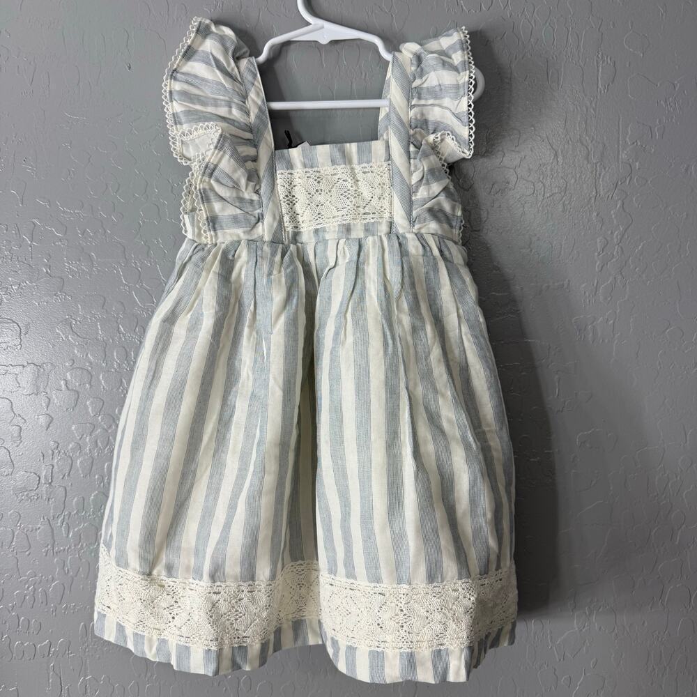 Max Studio Kids Ruffled Sleeves Midi Dress, Blue/Cream, 4T